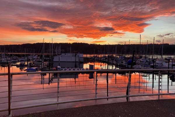 A glorious sunset over the marina from the deck of the SEA Discovery Center.